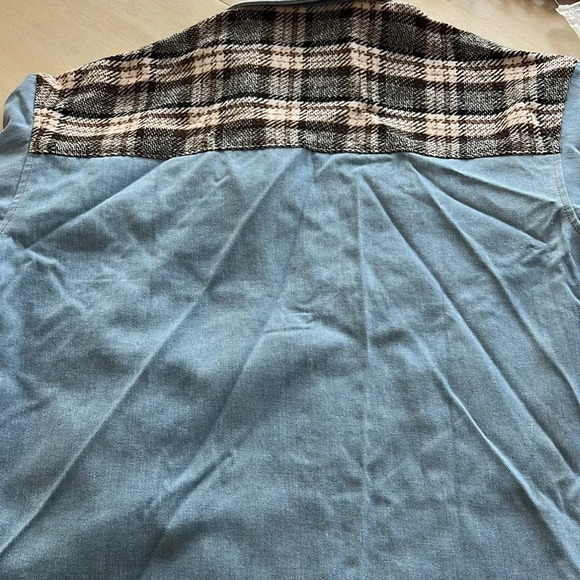 Plaid patchwork on light denim jacket XL NWT shirt - Picture 8 of 8